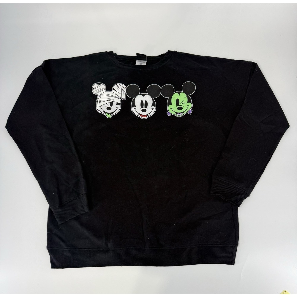 Disney Mickey Mouse Thin Sweatshirt Halloween Womens Sz L Black Monsters Vampire